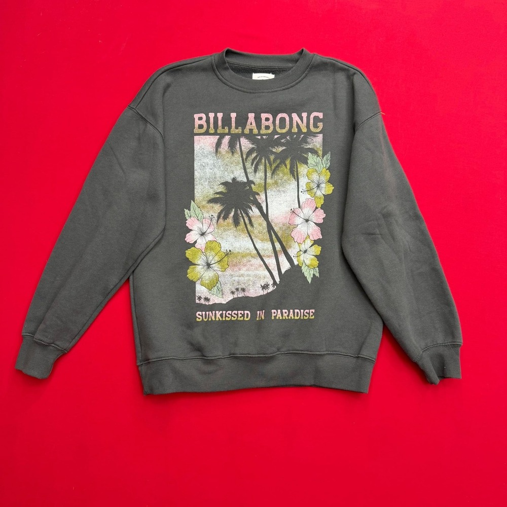 Billabong Sunkissed In Paradise Graphic Sweatshirt Charcoal Gray Mens XS